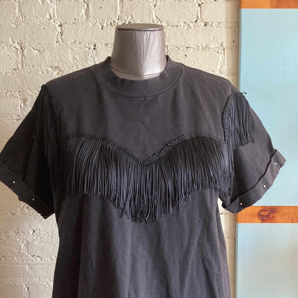 Vintage 80s black fringe and studded women’s tee size L